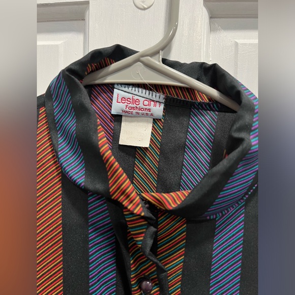 LESLIE ANN FASHIONS Vintage Button Down Striped Blouse Ladies SZ MEDIUM PreLoved - Picture 6 of 8